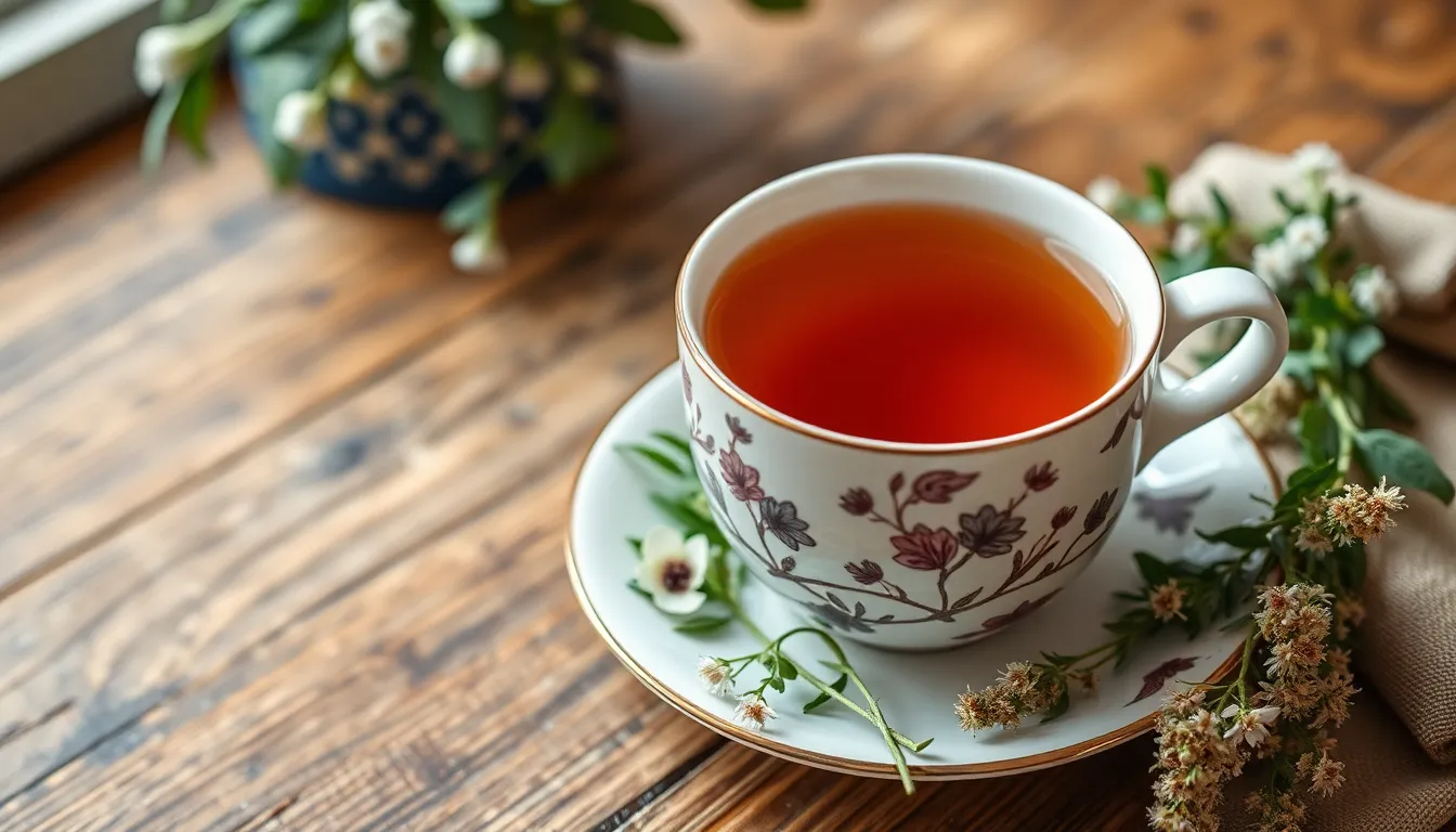 Tea cup herbs flowers healthy drink