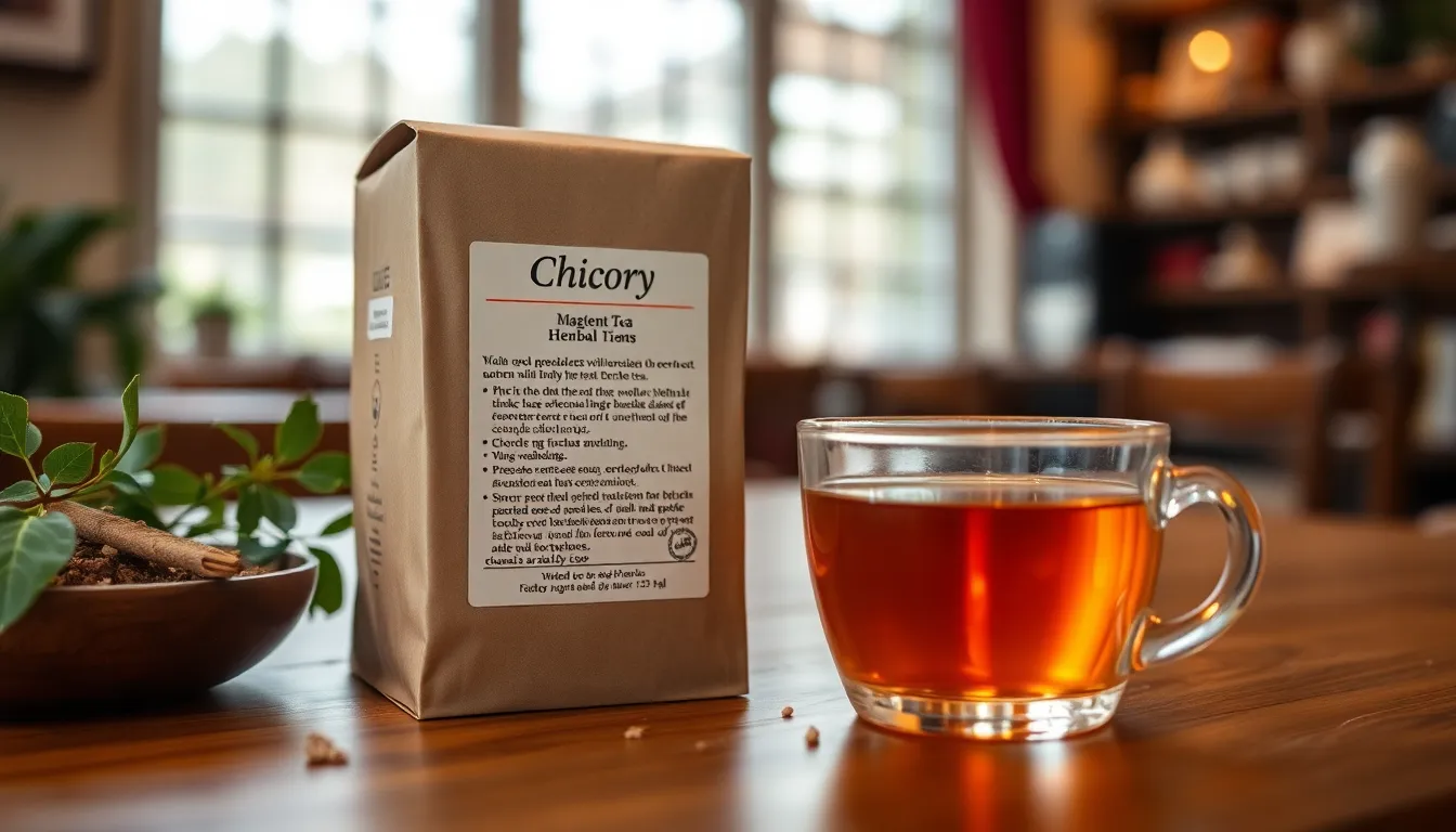 Chicory tea ingredient label check on herbal tea packaging