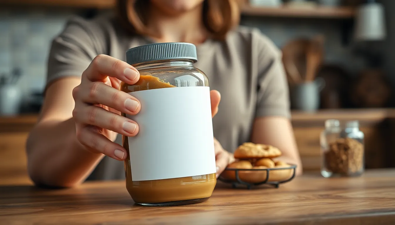Close-up of a woman holding a transparent product bottle with a blank label, ideal for mockups.