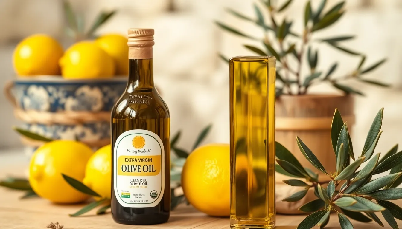 Extra virgin olive oil bottle with label showing grade information