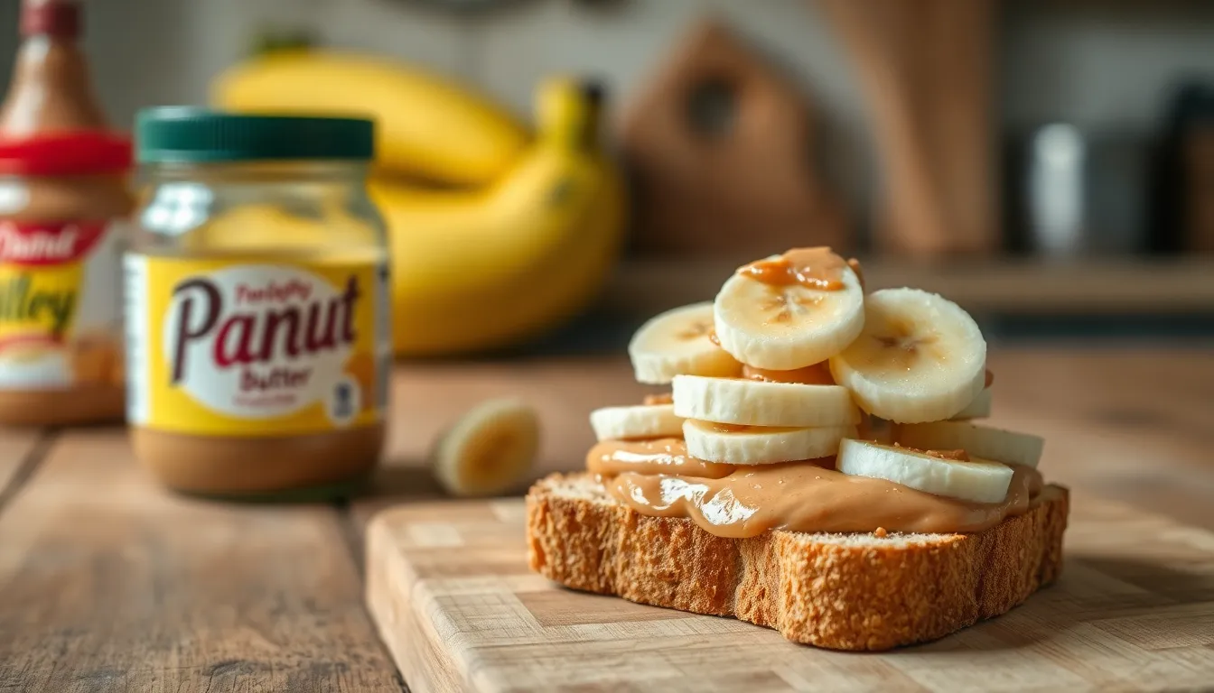 A close-up of peanut butter and banana toast, perfect for healthy breakfast ideas.