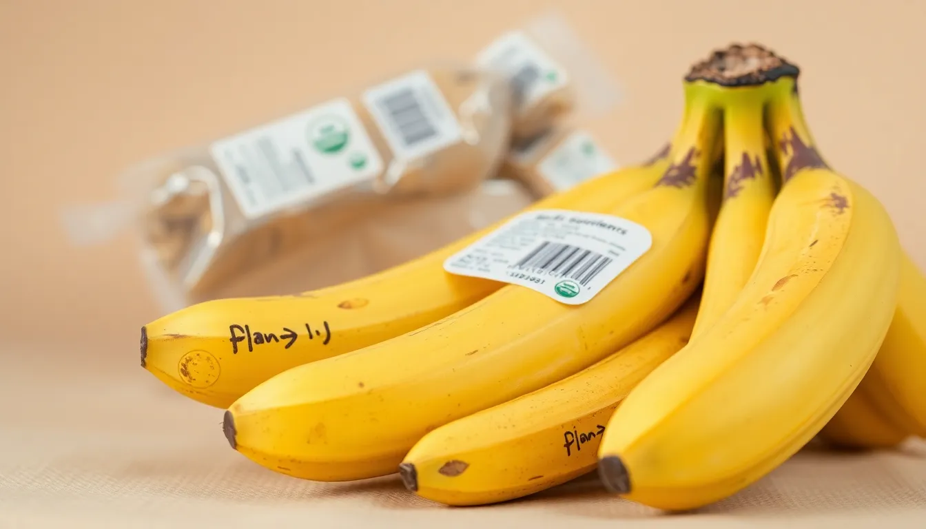 Close-up of ripe organic bananas on a neutral background, showcasing texture and freshness.