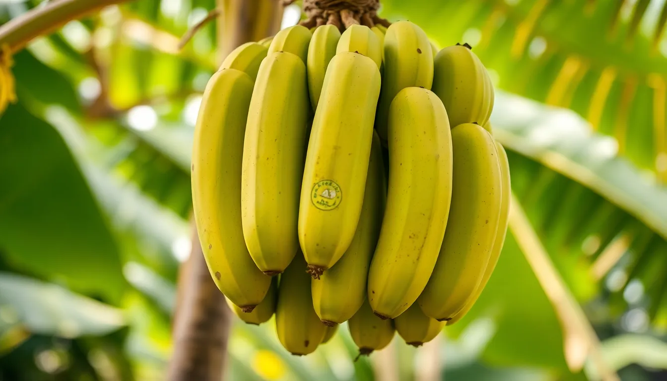 Fresh unripe bananas hanging on a tree in Sucre, Colombia, showcasing natural beauty.