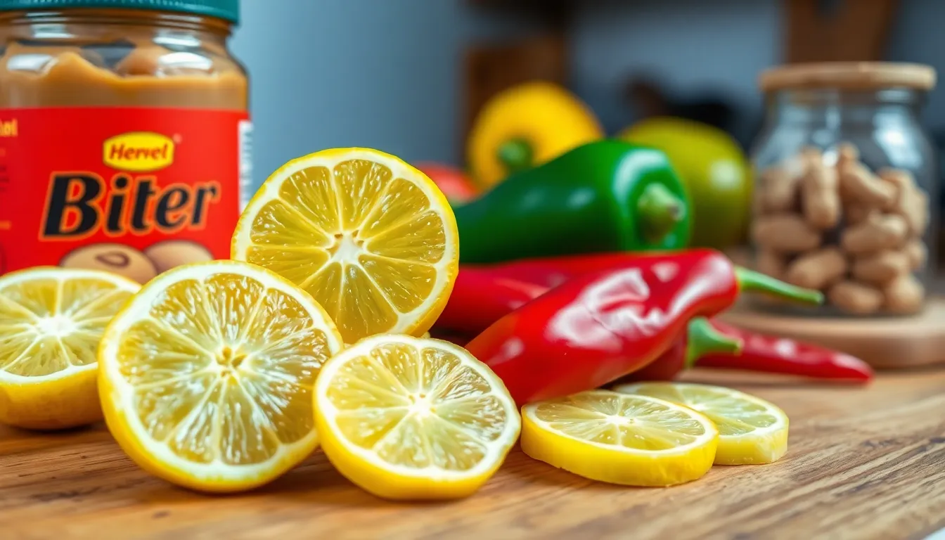 Close-up of freshly sliced calamansi with colorful peppers, showcasing a vibrant culinary contrast.