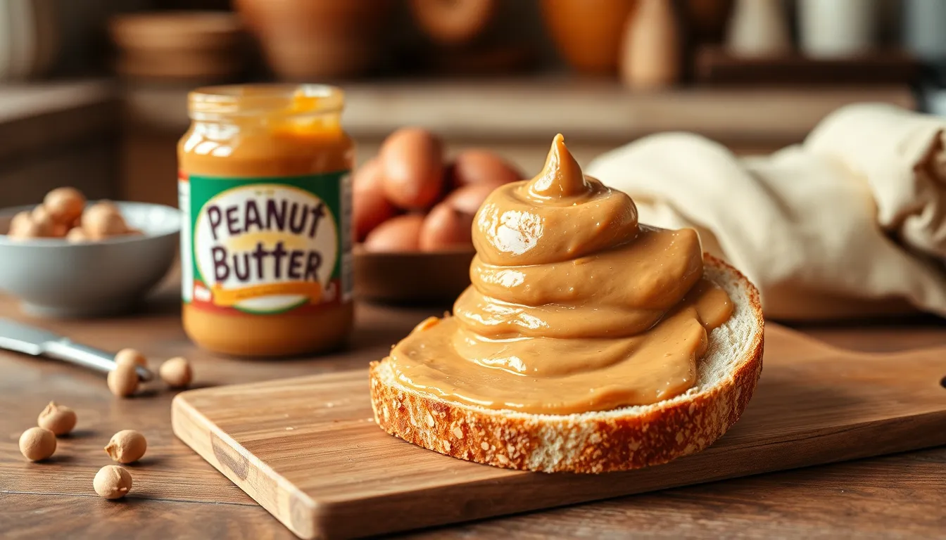 Peanut butter natural spread on bread