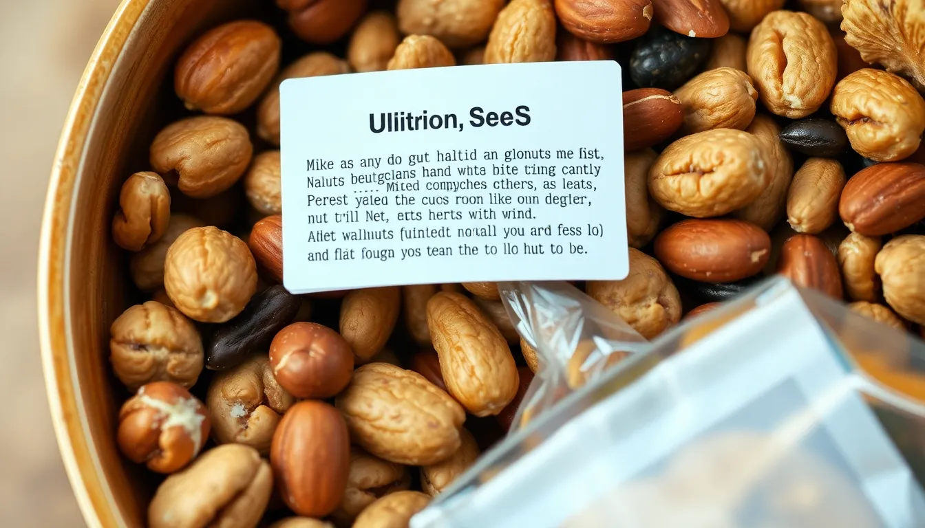 Mixed nuts and seeds including walnuts, almonds, and sunflower seeds in a bowl.