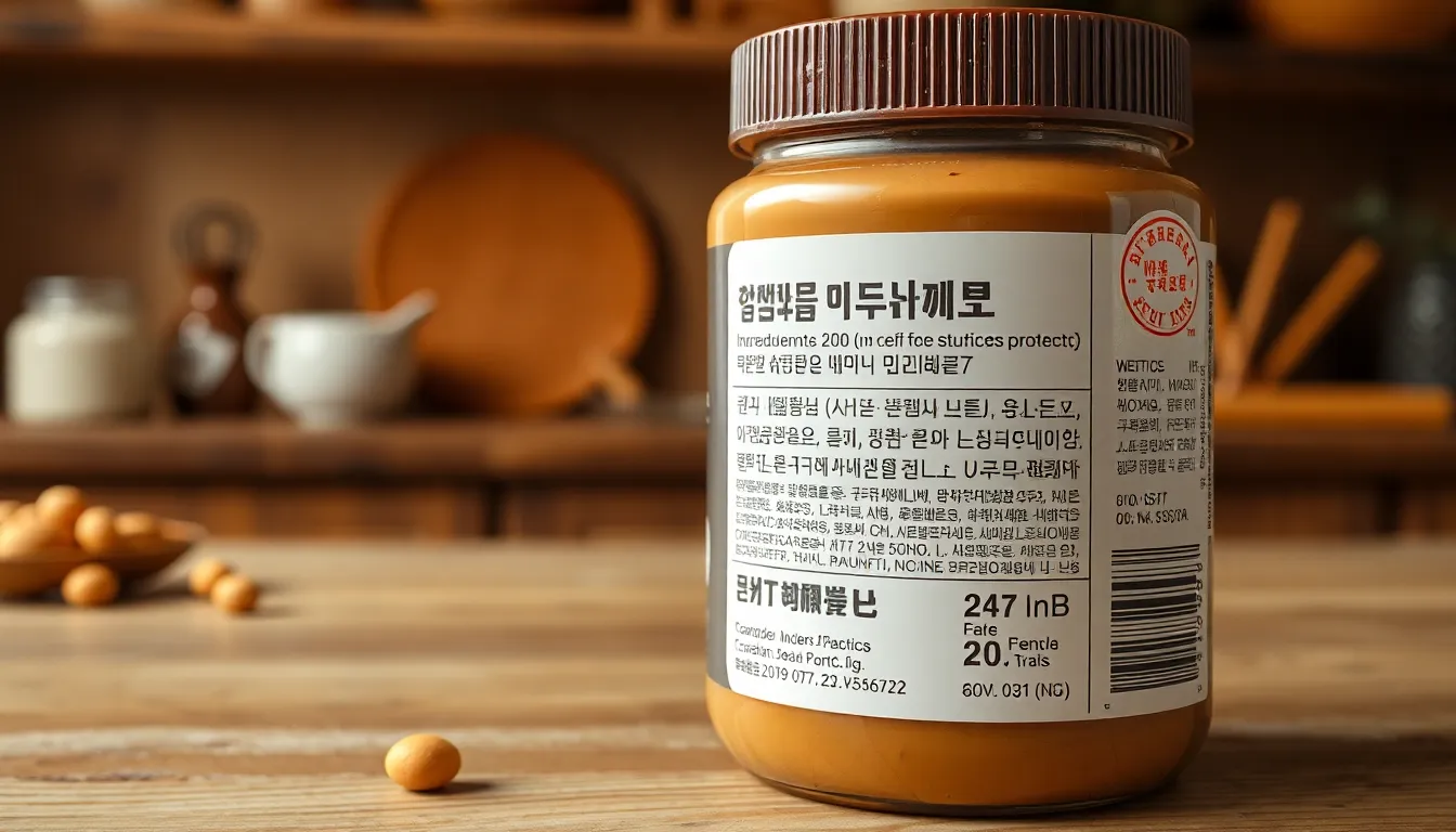 Food product label showing ingredients list on imported item with Korean sticker attached.