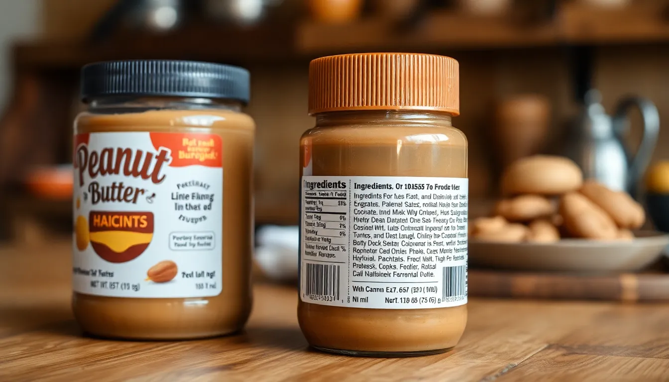 Close-up of peanut butter jar being inspected for freshness and quality