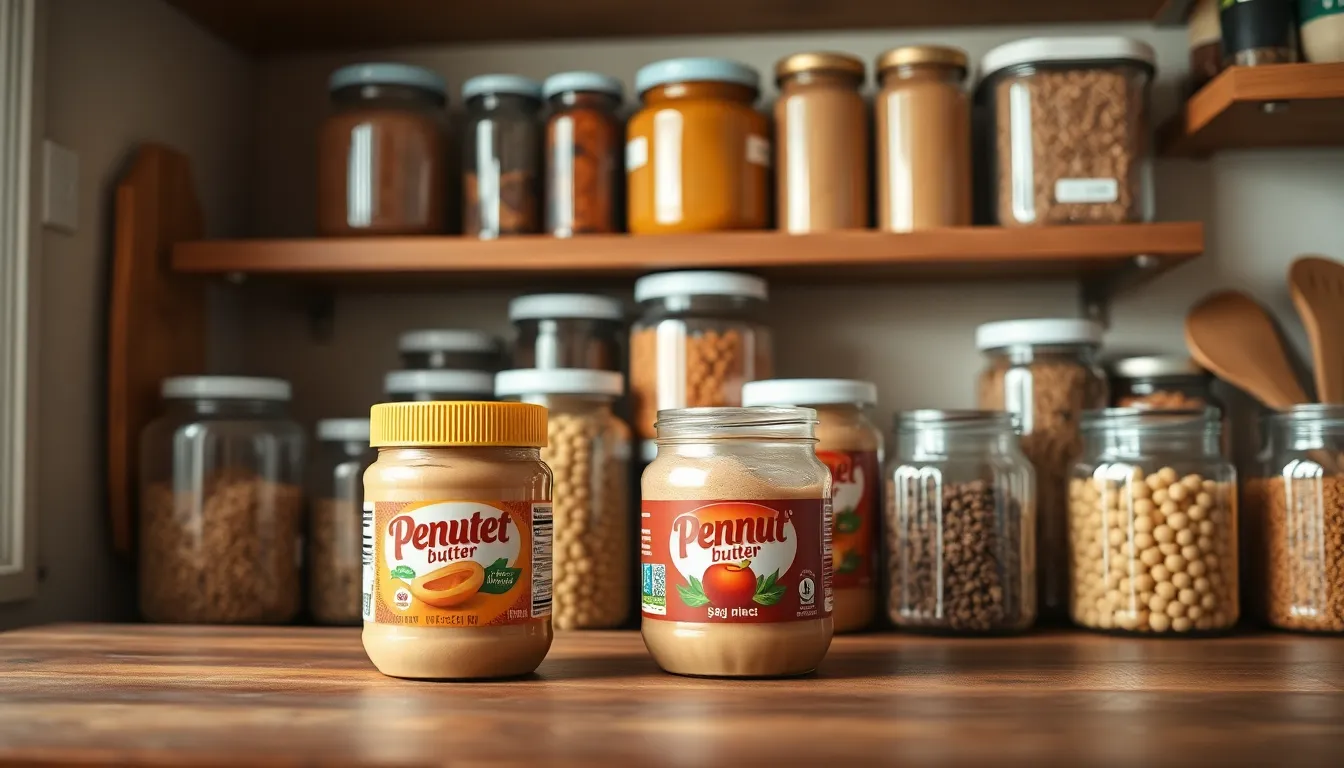 Kitchen pantry with neatly organized food jars and containers.