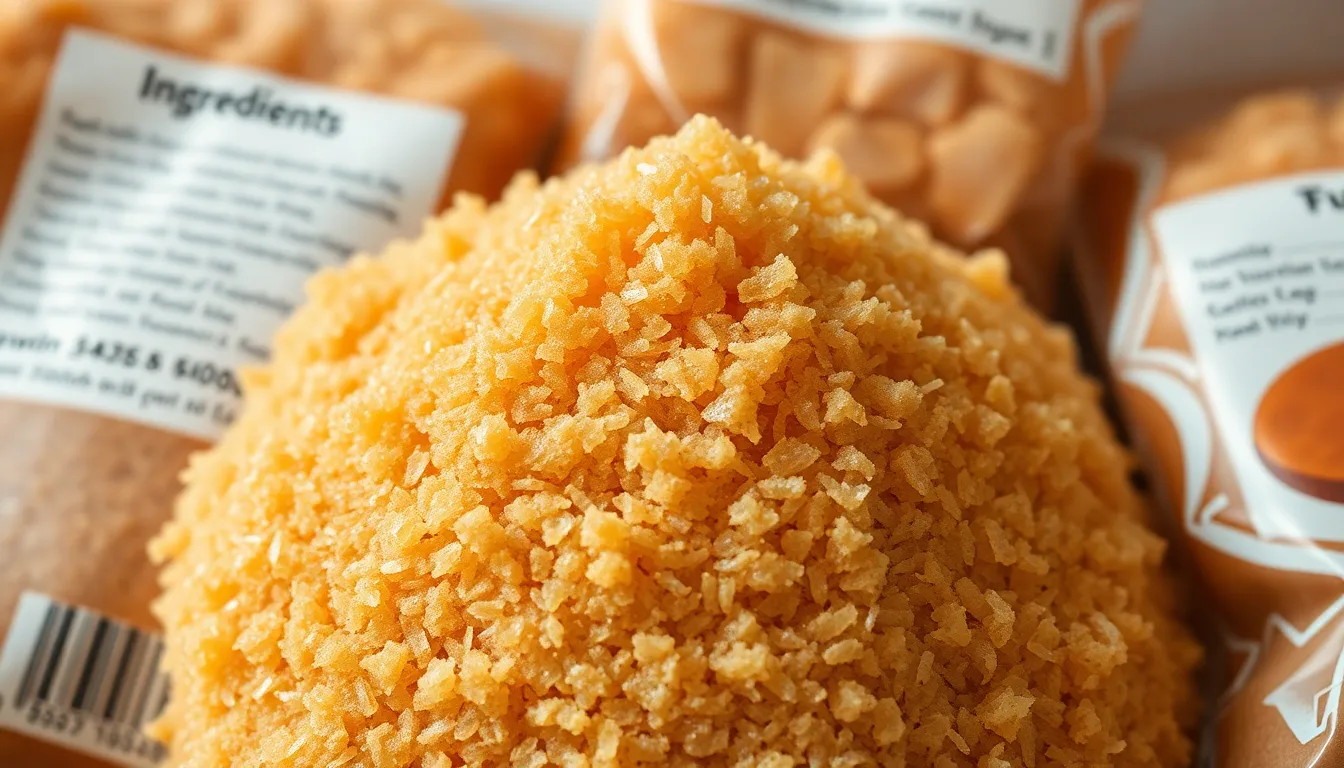 Macro capture of brown cane sugar showcasing texture and detail.