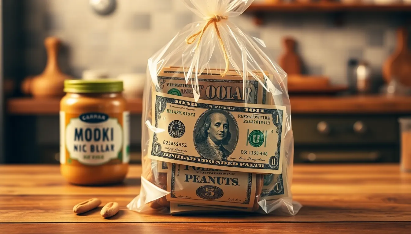 Close-up of transparent bag containing hundred dollar bills, symbolizing wealth.